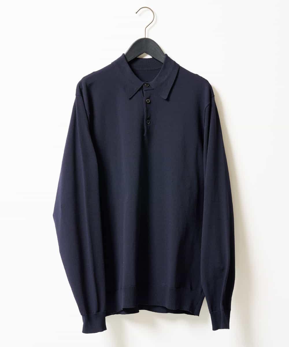 KHFJD72069 a.v.v MEN(アー・ヴェ・ヴェ) ＼1枚で程よく上品に／コットンライクポリエステルニットポロ【洗濯機で洗える】 ネイビー