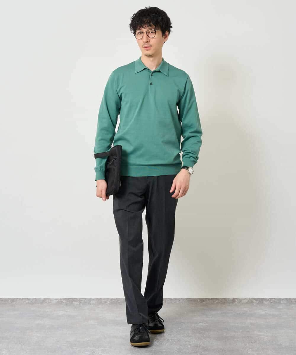 KHFJD72069 a.v.v MEN(アー・ヴェ・ヴェ) ＼1枚で程よく上品に／コットンライクポリエステルニットポロ【洗濯機で洗える】 ネイビー