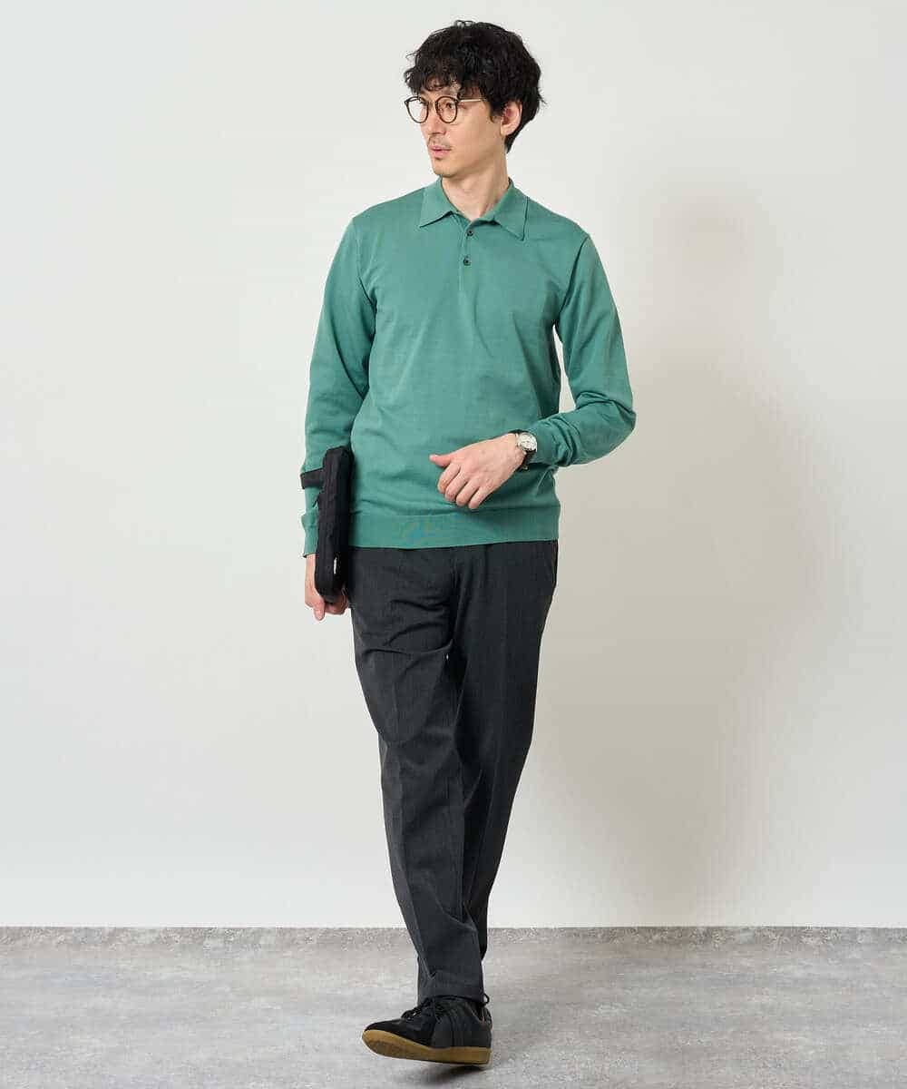 KHFJD72069 a.v.v MEN(アー・ヴェ・ヴェ) ＼1枚で程よく上品に／コットンライクポリエステルニットポロ【洗濯機で洗える】 ネイビー