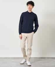 KHFJD72069 a.v.v MEN(アー・ヴェ・ヴェ) ＼1枚で程よく上品に／コットンライクポリエステルニットポロ【洗濯機で洗える】 ネイビー