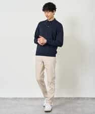 KHFJD72069 a.v.v MEN(アー・ヴェ・ヴェ) ＼1枚で程よく上品に／コットンライクポリエステルニットポロ【洗濯機で洗える】 ネイビー