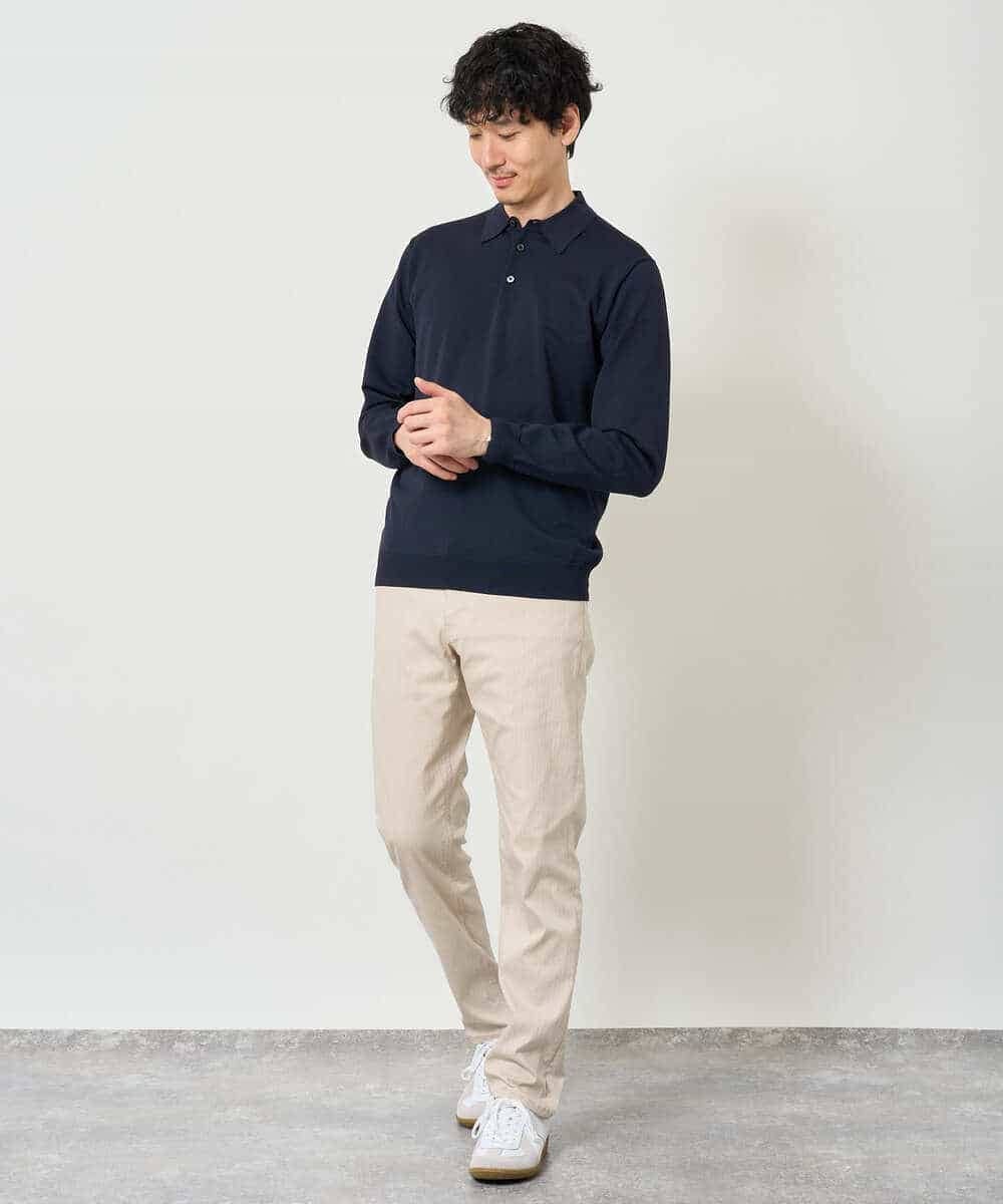 KHFJD72069 a.v.v MEN(アー・ヴェ・ヴェ) ＼1枚で程よく上品に／コットンライクポリエステルニットポロ【洗濯機で洗える】 ネイビー