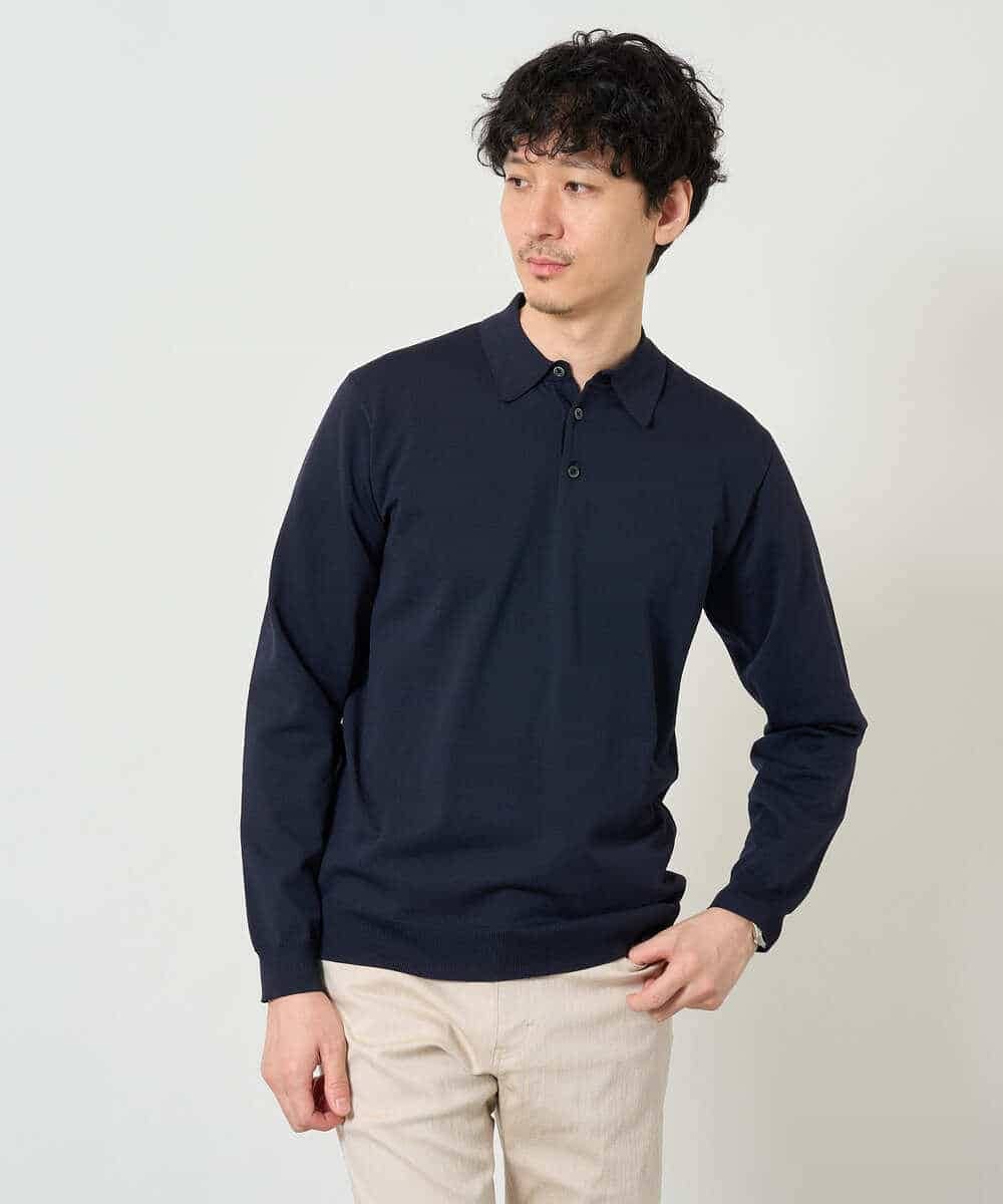 KHFJD72069 a.v.v MEN(アー・ヴェ・ヴェ) ＼1枚で程よく上品に／コットンライクポリエステルニットポロ【洗濯機で洗える】 ネイビー