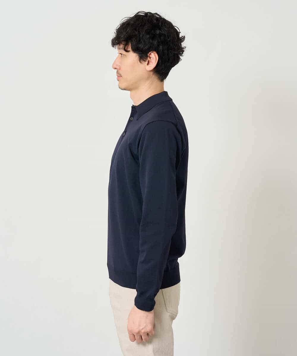 KHFJD72069 a.v.v MEN(アー・ヴェ・ヴェ) ＼1枚で程よく上品に／コットンライクポリエステルニットポロ【洗濯機で洗える】 ネイビー