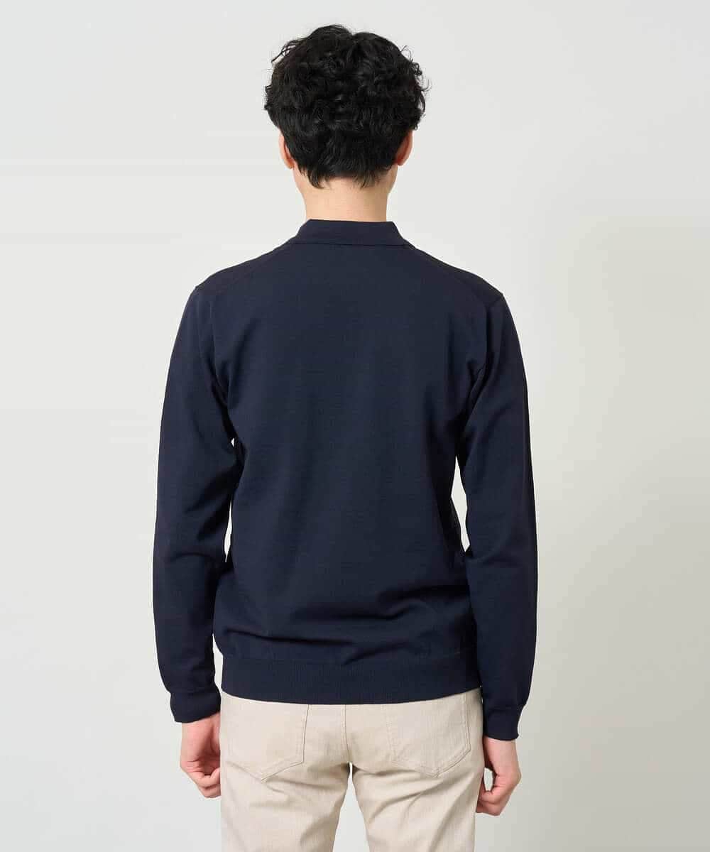 KHFJD72069 a.v.v MEN(アー・ヴェ・ヴェ) ＼1枚で程よく上品に／コットンライクポリエステルニットポロ【洗濯機で洗える】 ネイビー