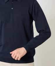 KHFJD72069 a.v.v MEN(アー・ヴェ・ヴェ) ＼1枚で程よく上品に／コットンライクポリエステルニットポロ【洗濯機で洗える】 ネイビー