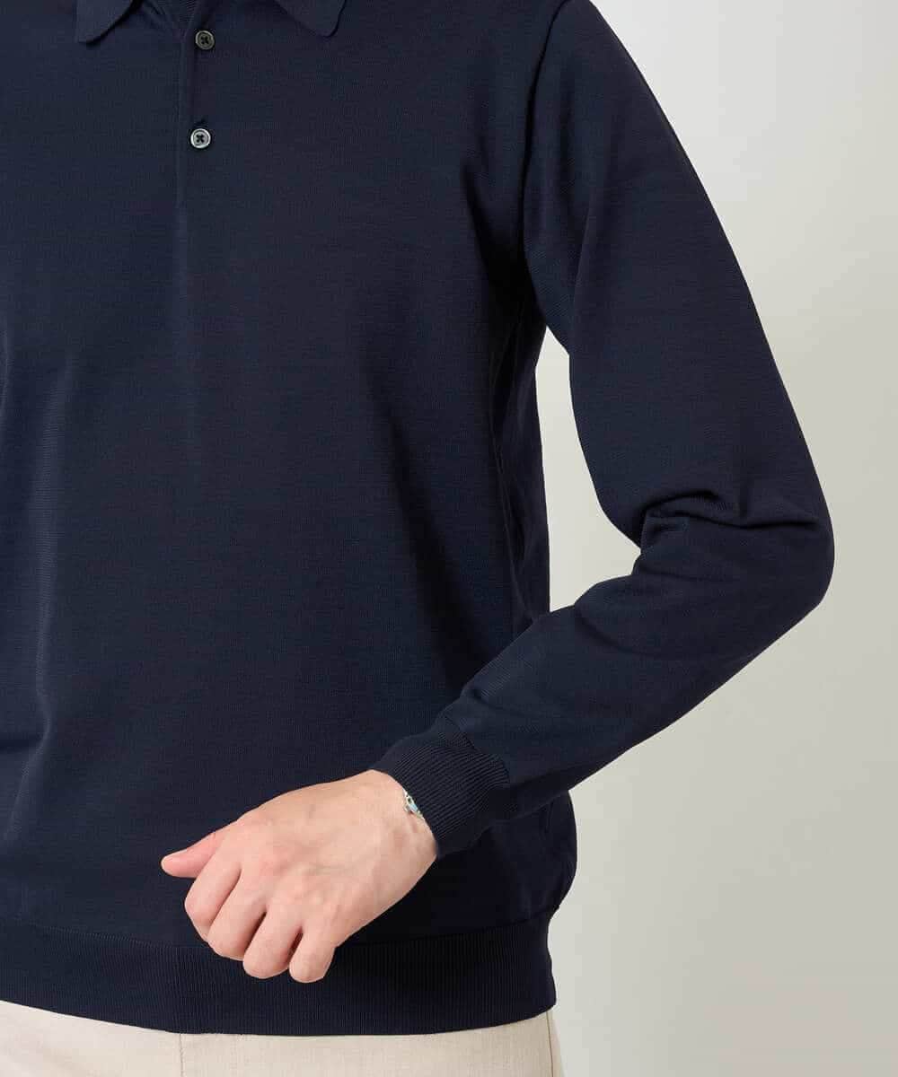 KHFJD72069 a.v.v MEN(アー・ヴェ・ヴェ) ＼1枚で程よく上品に／コットンライクポリエステルニットポロ【洗濯機で洗える】 ネイビー