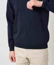 KHFJD72069 a.v.v MEN(アー・ヴェ・ヴェ) ＼1枚で程よく上品に／コットンライクポリエステルニットポロ【洗濯機で洗える】 ネイビー