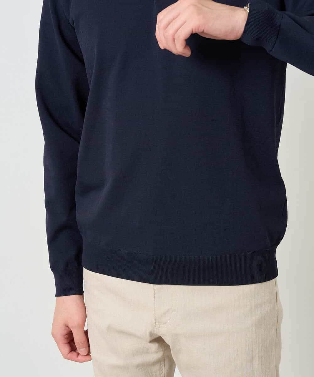KHFJD72069 a.v.v MEN(アー・ヴェ・ヴェ) ＼1枚で程よく上品に／コットンライクポリエステルニットポロ【洗濯機で洗える】 ネイビー