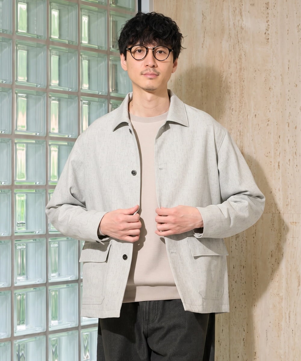 KHJFD14109 a.v.v MEN(アー・ヴェ・ヴェ) ＼上品さとラフさを両立する／メランジストレッチカバーオール【イージーケア/洗濯機で洗える/速乾/毛玉になりにくい/ストレッチ】 ライトグレー