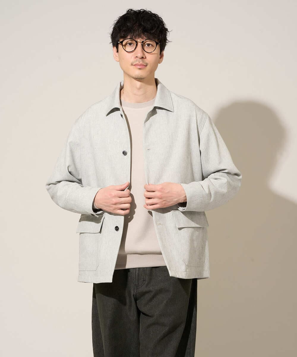 KHJFD14109 a.v.v MEN(アー・ヴェ・ヴェ) ＼上品さとラフさを両立する／メランジストレッチカバーオール【イージーケア/洗濯機で洗える/速乾/毛玉になりにくい/ストレッチ】 ライトグレー