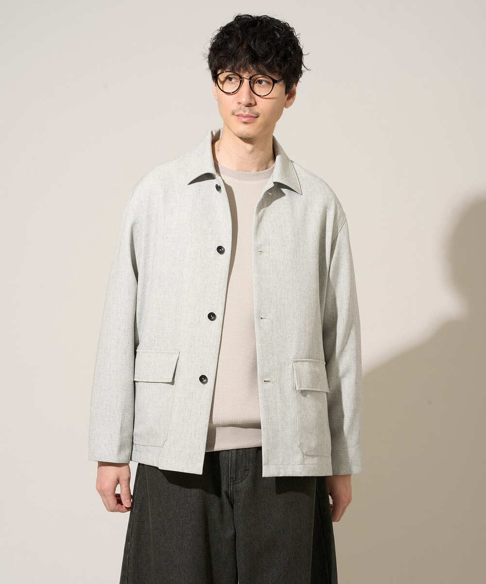 KHJFD14109 a.v.v MEN(アー・ヴェ・ヴェ) ＼上品さとラフさを両立する／メランジストレッチカバーオール【イージーケア/洗濯機で洗える/速乾/毛玉になりにくい/ストレッチ】 ライトグレー