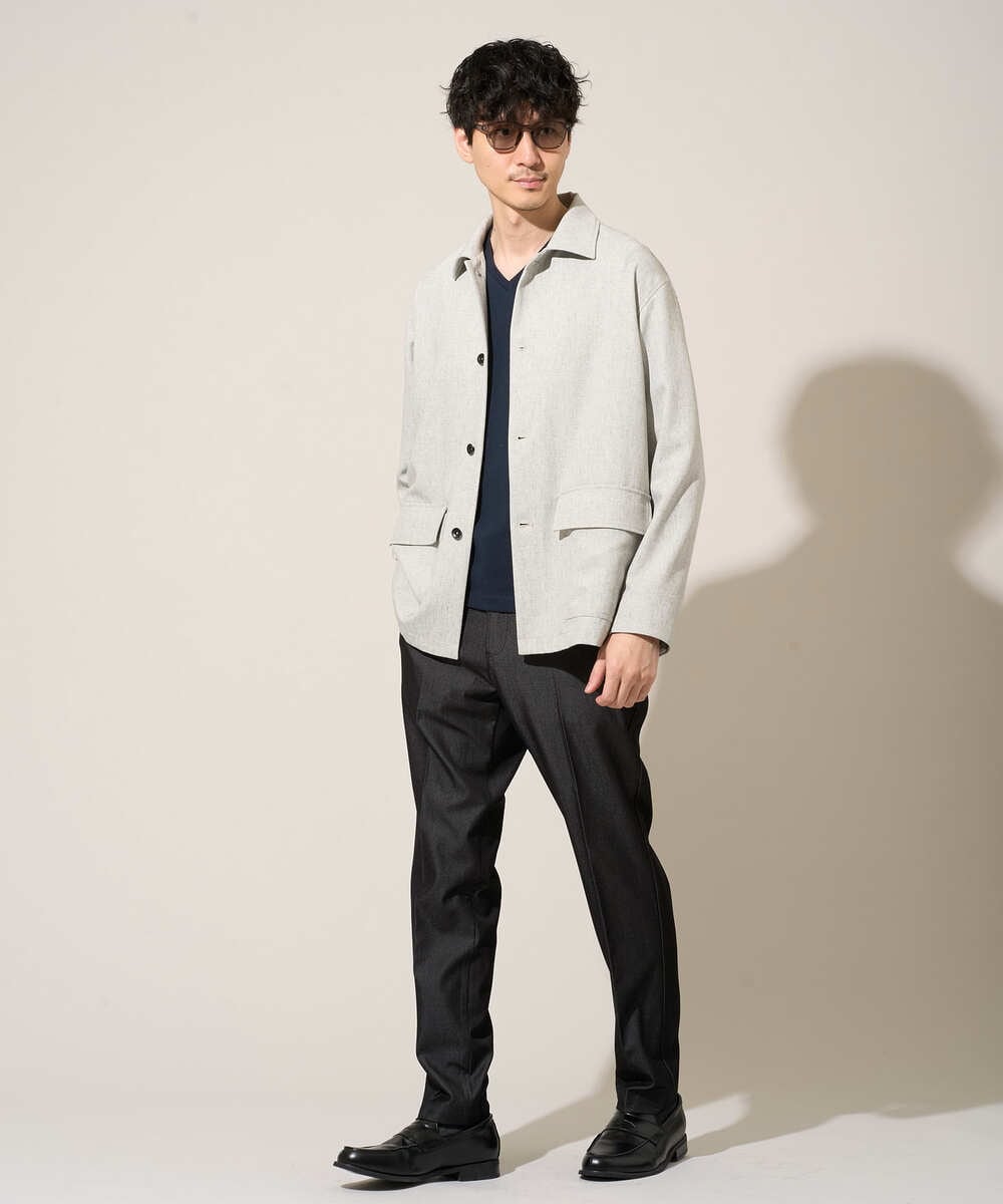 KHJFD14109 a.v.v MEN(アー・ヴェ・ヴェ) ＼上品さとラフさを両立する／メランジストレッチカバーオール【イージーケア/洗濯機で洗える/速乾/毛玉になりにくい/ストレッチ】 ライトグレー