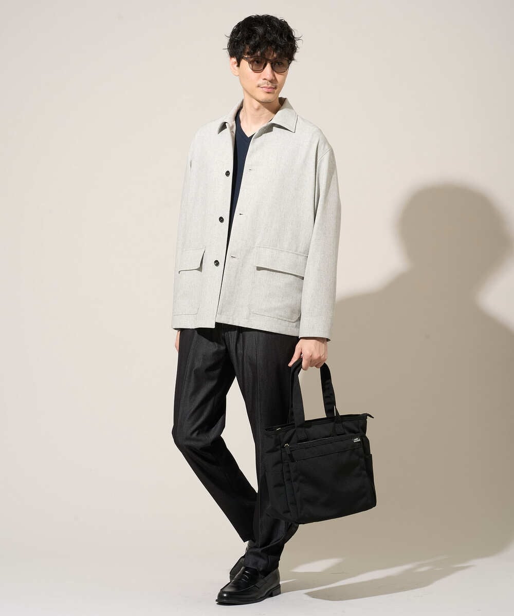 KHJFD14109 a.v.v MEN(アー・ヴェ・ヴェ) ＼上品さとラフさを両立する／メランジストレッチカバーオール【イージーケア/洗濯機で洗える/速乾/毛玉になりにくい/ストレッチ】 ライトグレー