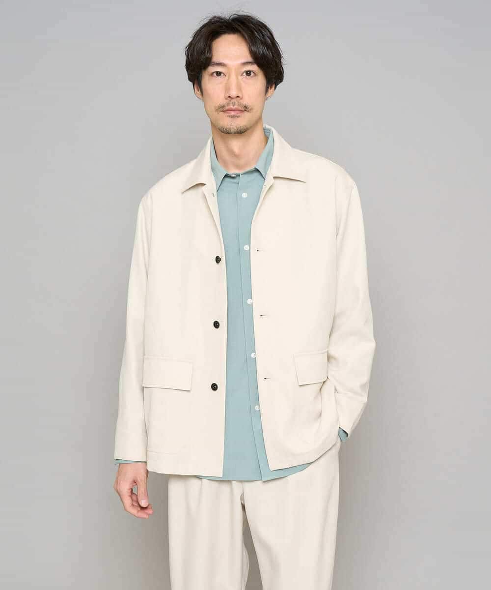 KHJFD14109 a.v.v MEN(アー・ヴェ・ヴェ) ＼上品さとラフさを両立する／メランジストレッチカバーオール【イージーケア/洗濯機で洗える/速乾/毛玉になりにくい/ストレッチ】 アイボリー