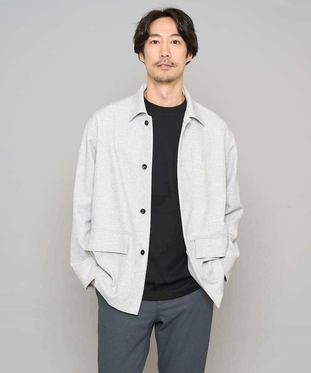 KHJFD14109 a.v.v MEN(アー・ヴェ・ヴェ) ＼上品さとラフさを両立する／メランジストレッチカバーオール【イージーケア/洗濯機で洗える/速乾/毛玉になりにくい/ストレッチ】 ライトグレー