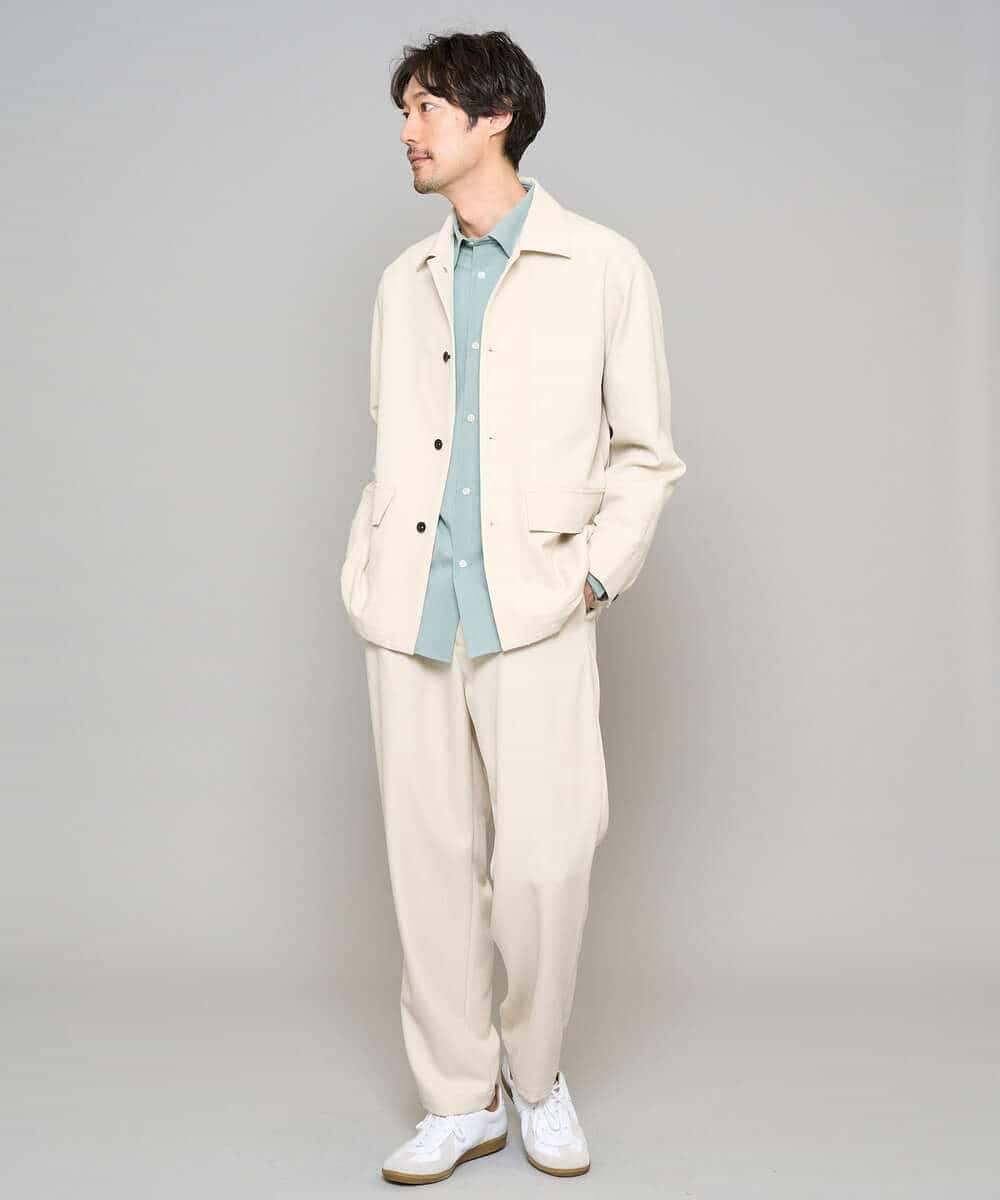 KHJFD14109 a.v.v MEN(アー・ヴェ・ヴェ) ＼上品さとラフさを両立する／メランジストレッチカバーオール【イージーケア/洗濯機で洗える/速乾/毛玉になりにくい/ストレッチ】 ライトグレー