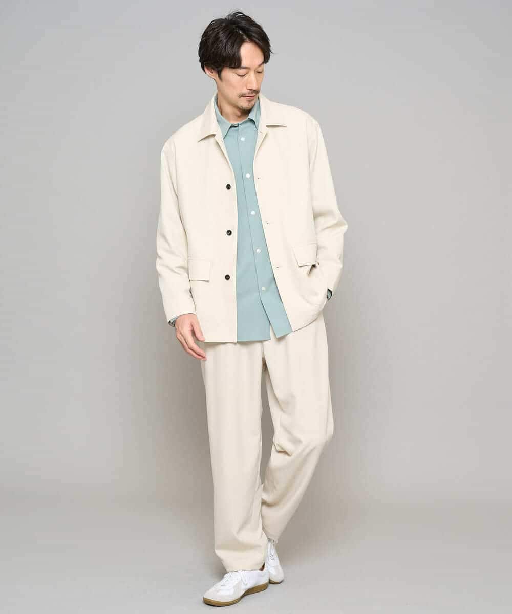 KHJFD14109 a.v.v MEN(アー・ヴェ・ヴェ) ＼上品さとラフさを両立する／メランジストレッチカバーオール【イージーケア/洗濯機で洗える/速乾/毛玉になりにくい/ストレッチ】 ライトグレー