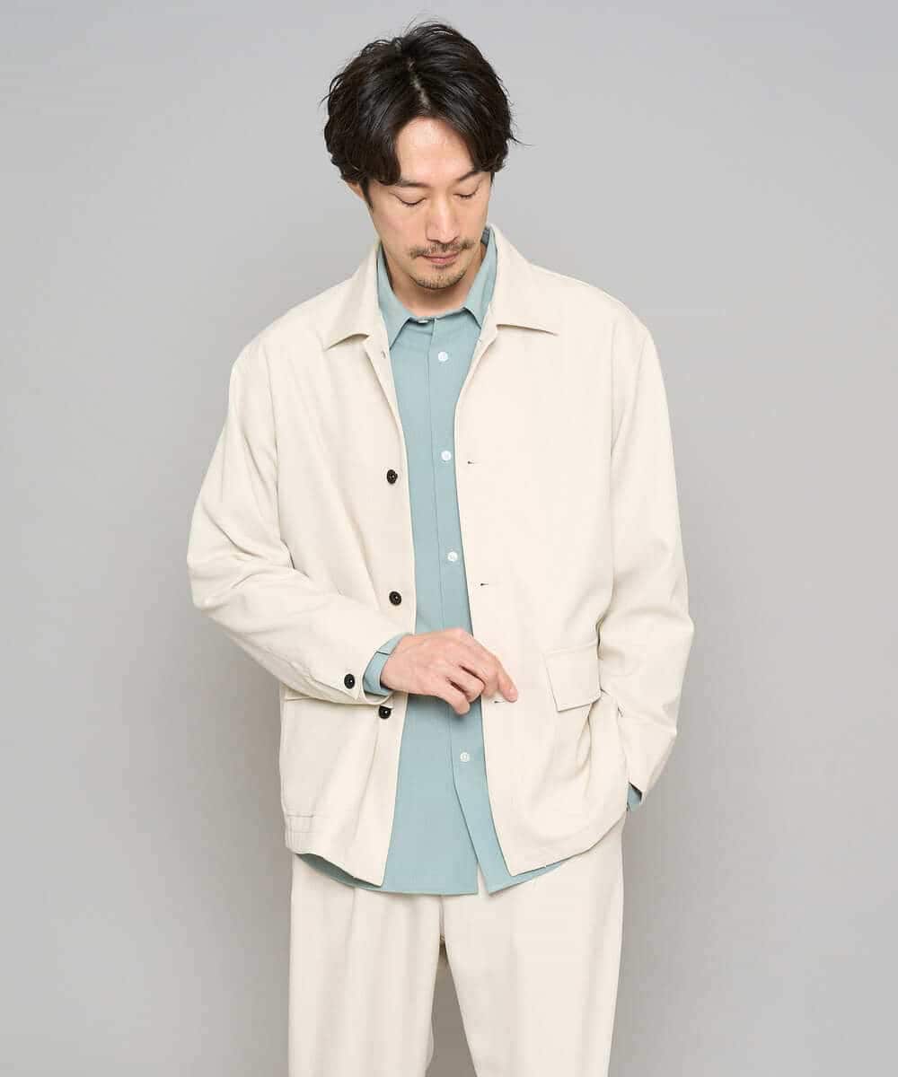 KHJFD14109 a.v.v MEN(アー・ヴェ・ヴェ) ＼上品さとラフさを両立する／メランジストレッチカバーオール【イージーケア/洗濯機で洗える/速乾/毛玉になりにくい/ストレッチ】 ライトグレー