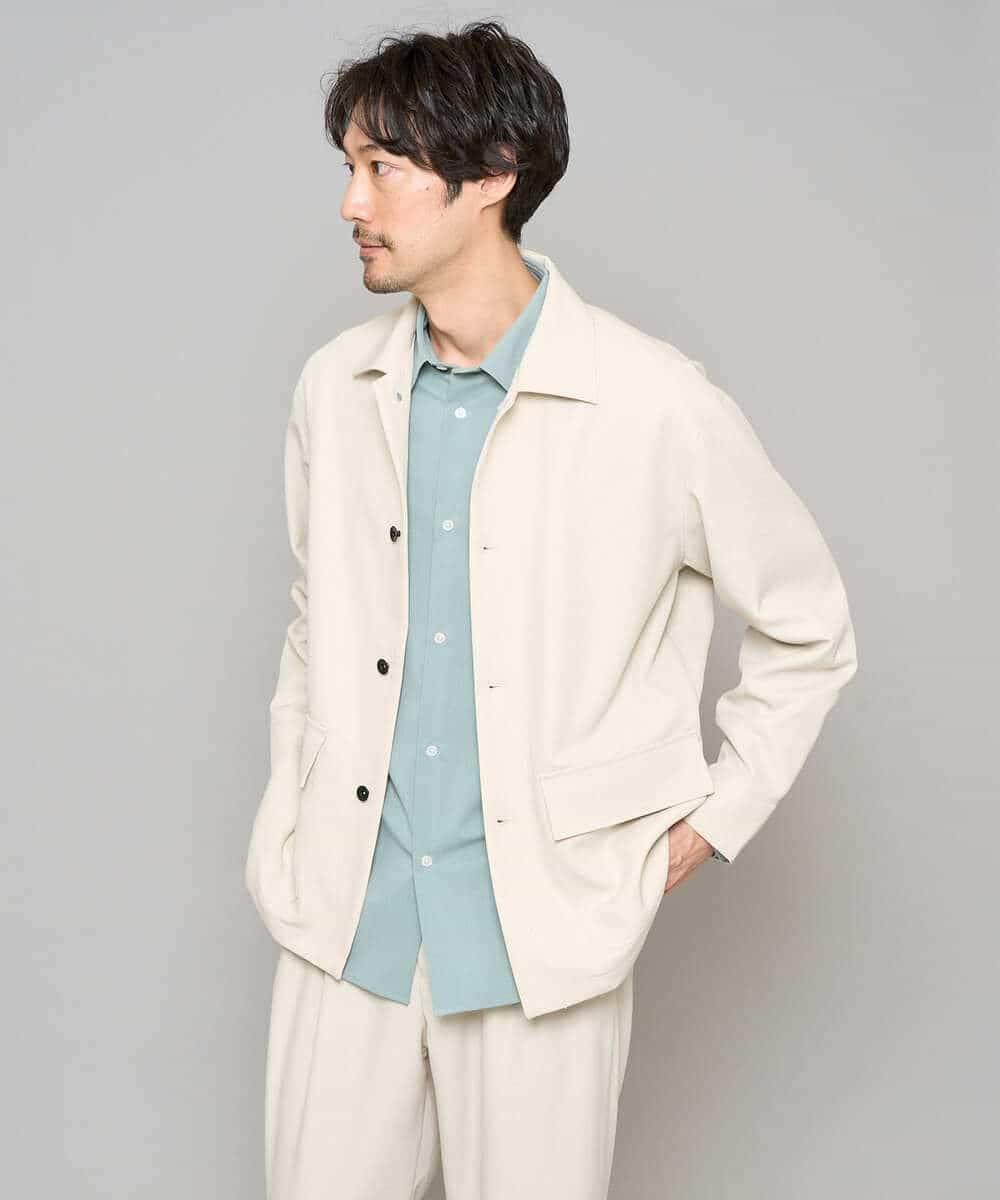 KHJFD14109 a.v.v MEN(アー・ヴェ・ヴェ) ＼上品さとラフさを両立する／メランジストレッチカバーオール【イージーケア/洗濯機で洗える/速乾/毛玉になりにくい/ストレッチ】 ライトグレー