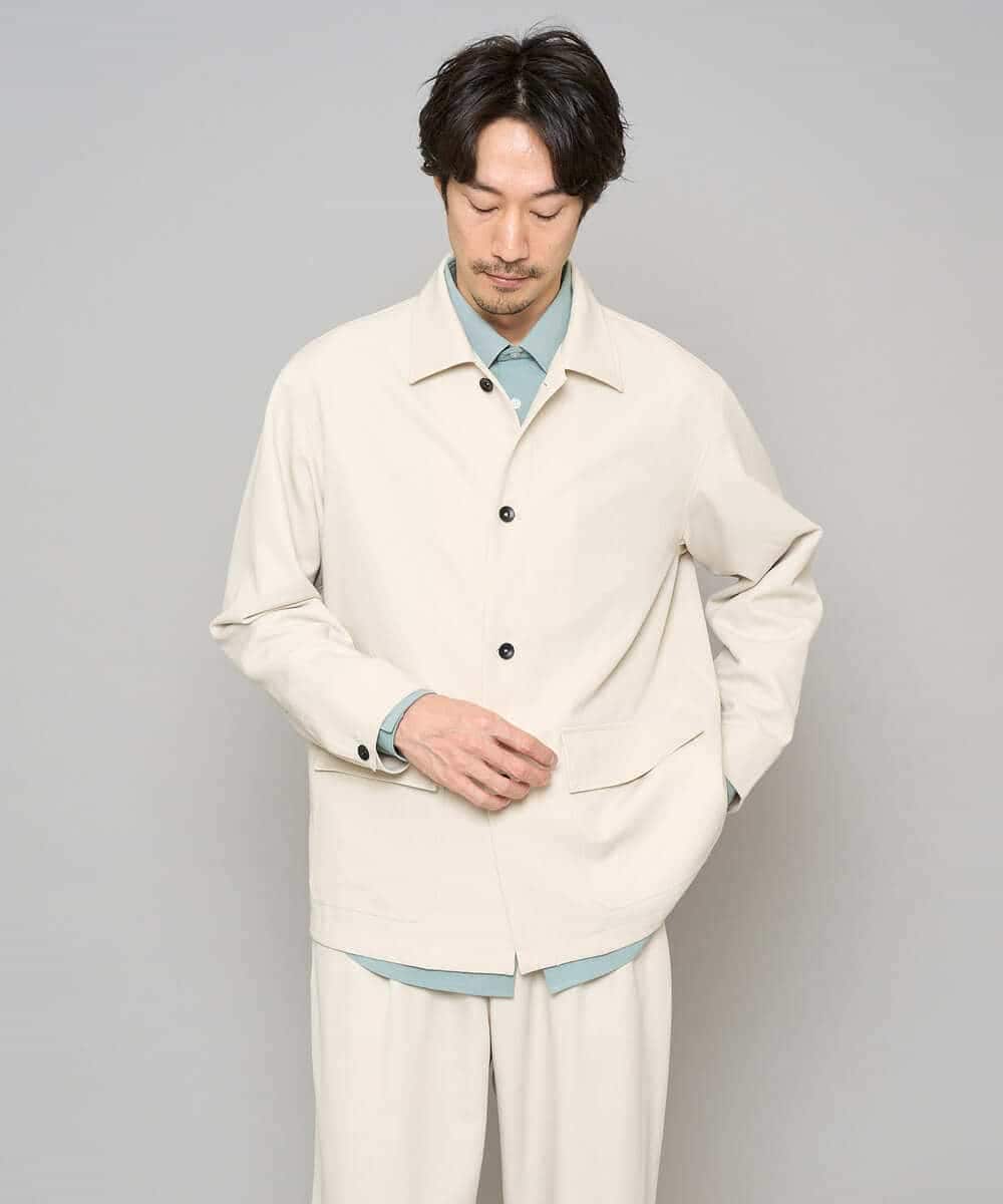 KHJFD14109 a.v.v MEN(アー・ヴェ・ヴェ) ＼上品さとラフさを両立する／メランジストレッチカバーオール【イージーケア/洗濯機で洗える/速乾/毛玉になりにくい/ストレッチ】 ライトグレー
