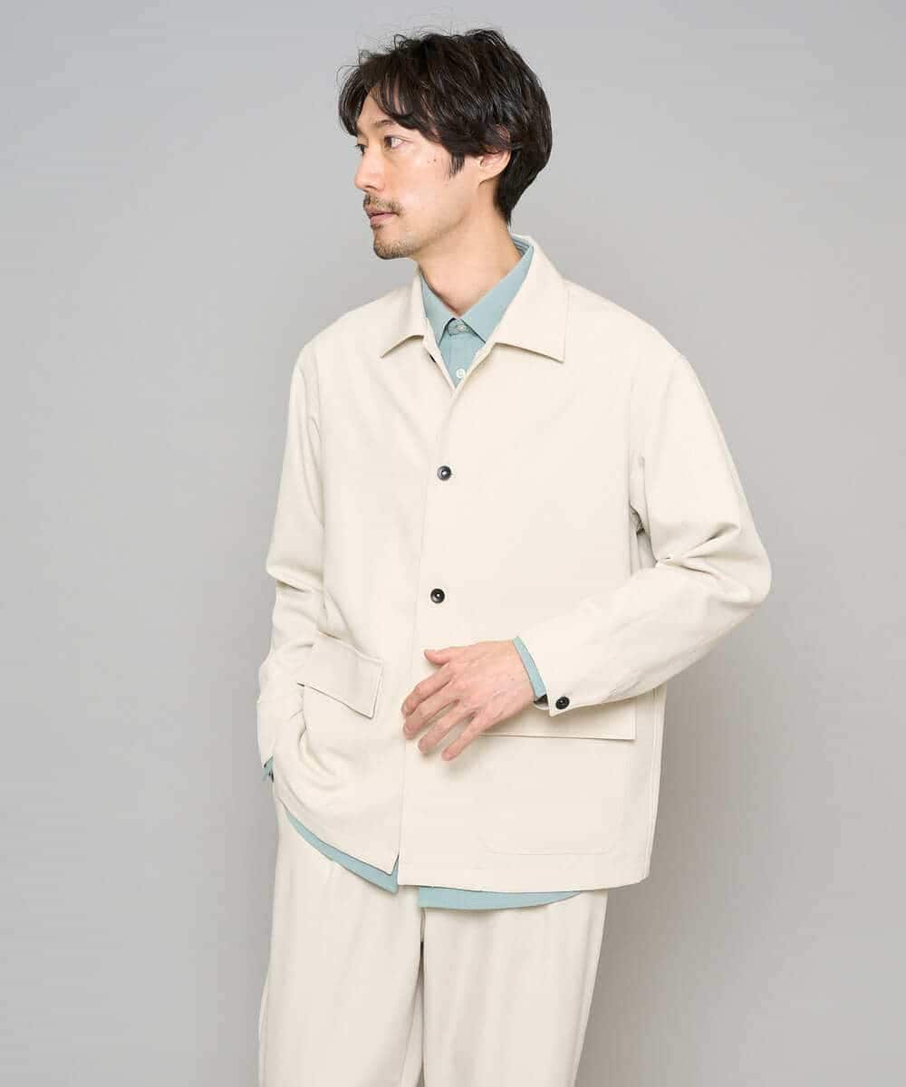 KHJFD14109 a.v.v MEN(アー・ヴェ・ヴェ) ＼上品さとラフさを両立する／メランジストレッチカバーオール【イージーケア/洗濯機で洗える/速乾/毛玉になりにくい/ストレッチ】 ライトグレー