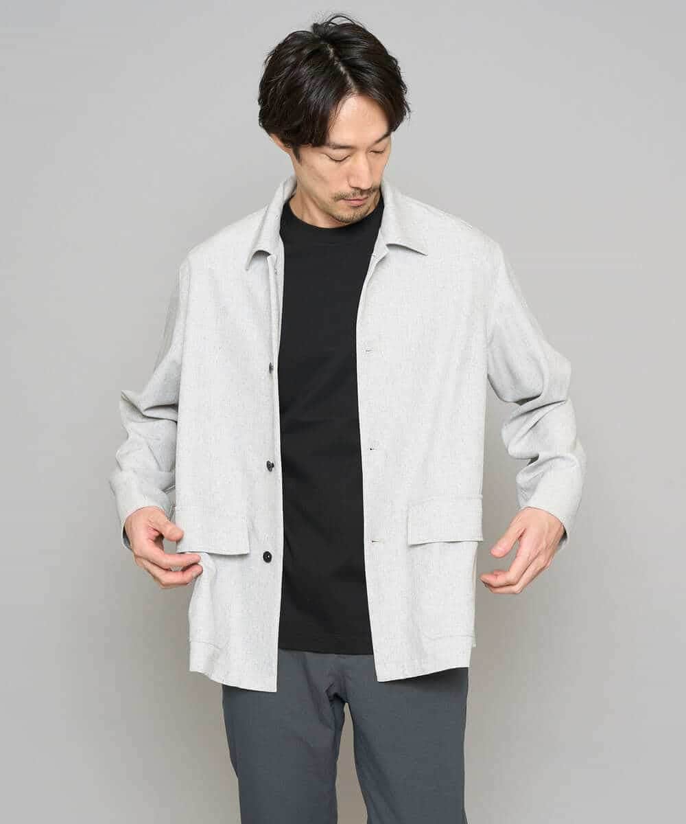 KHJFD14109 a.v.v MEN(アー・ヴェ・ヴェ) ＼上品さとラフさを両立する／メランジストレッチカバーオール【イージーケア/洗濯機で洗える/速乾/毛玉になりにくい/ストレッチ】 ライトグレー