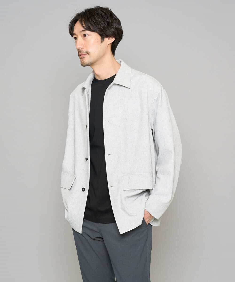 KHJFD14109 a.v.v MEN(アー・ヴェ・ヴェ) ＼上品さとラフさを両立する／メランジストレッチカバーオール【イージーケア/洗濯機で洗える/速乾/毛玉になりにくい/ストレッチ】 ライトグレー