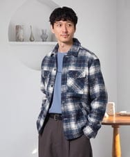 KHJLD27099 a.v.v MEN(アー・ヴェ・ヴェ) ＼秋の羽織りにおすすめ／ツイードチェックCPOジャケット【洗濯機で洗える】 ブルー
