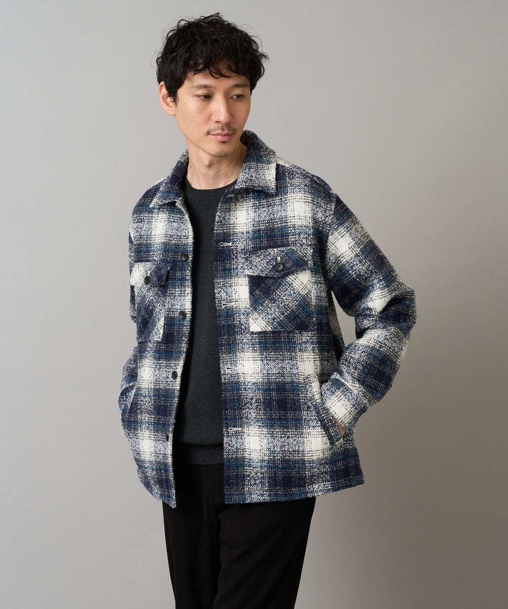 KHJLD27099 a.v.v MEN(アー・ヴェ・ヴェ) ＼秋の羽織りにおすすめ／ツイードチェックCPOジャケット【洗濯機で洗える】 ブルー