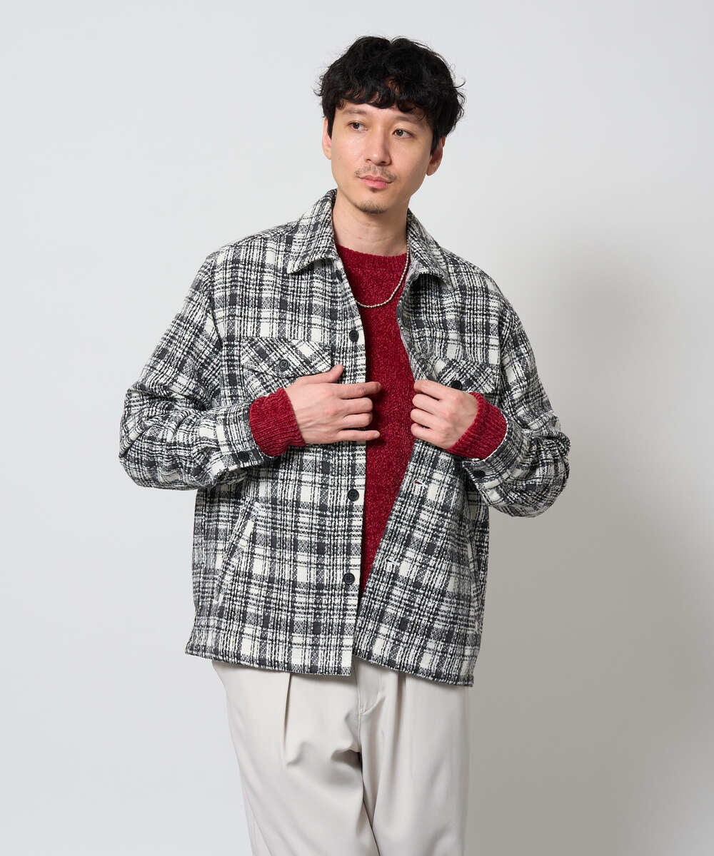 KHJLD27099 a.v.v MEN(アー・ヴェ・ヴェ) ＼秋の羽織りにおすすめ／ツイードチェックCPOジャケット【洗濯機で洗える】 ライトグレー
