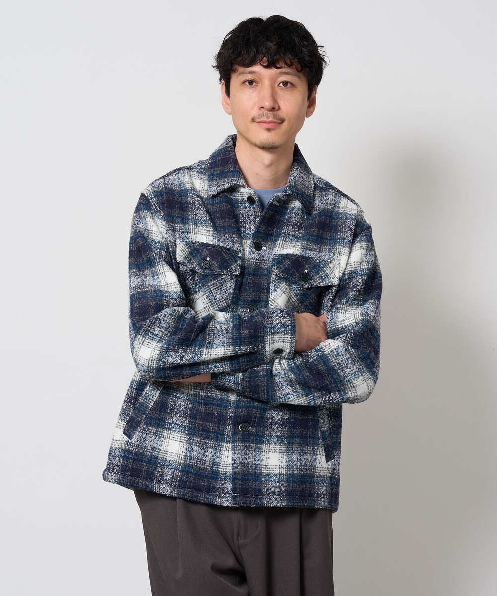 KHJLD27099 a.v.v MEN(アー・ヴェ・ヴェ) ＼秋の羽織りにおすすめ／ツイードチェックCPOジャケット【洗濯機で洗える】 ライトグレー