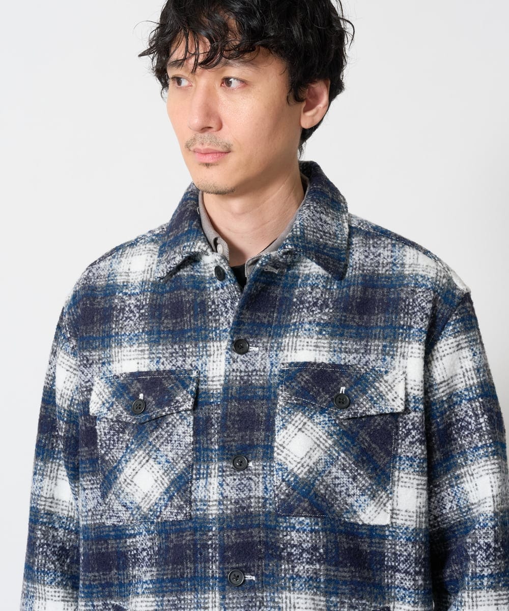 KHJLD27099 a.v.v MEN(アー・ヴェ・ヴェ) ＼秋の羽織りにおすすめ／ツイードチェックCPOジャケット【洗濯機で洗える】 ライトグレー