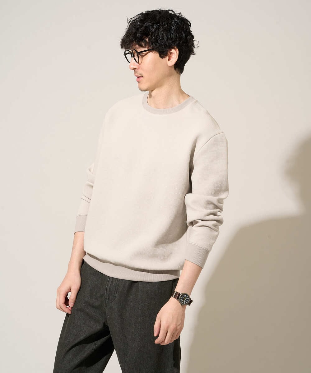 KHKED08059 a.v.v MEN(アー・ヴェ・ヴェ) ＼初秋におすすめ／【イージーケア/洗濯機で洗える/毛玉になりにくい/ストレッチ】サッカーダンボールプルオーバー ライトグレー