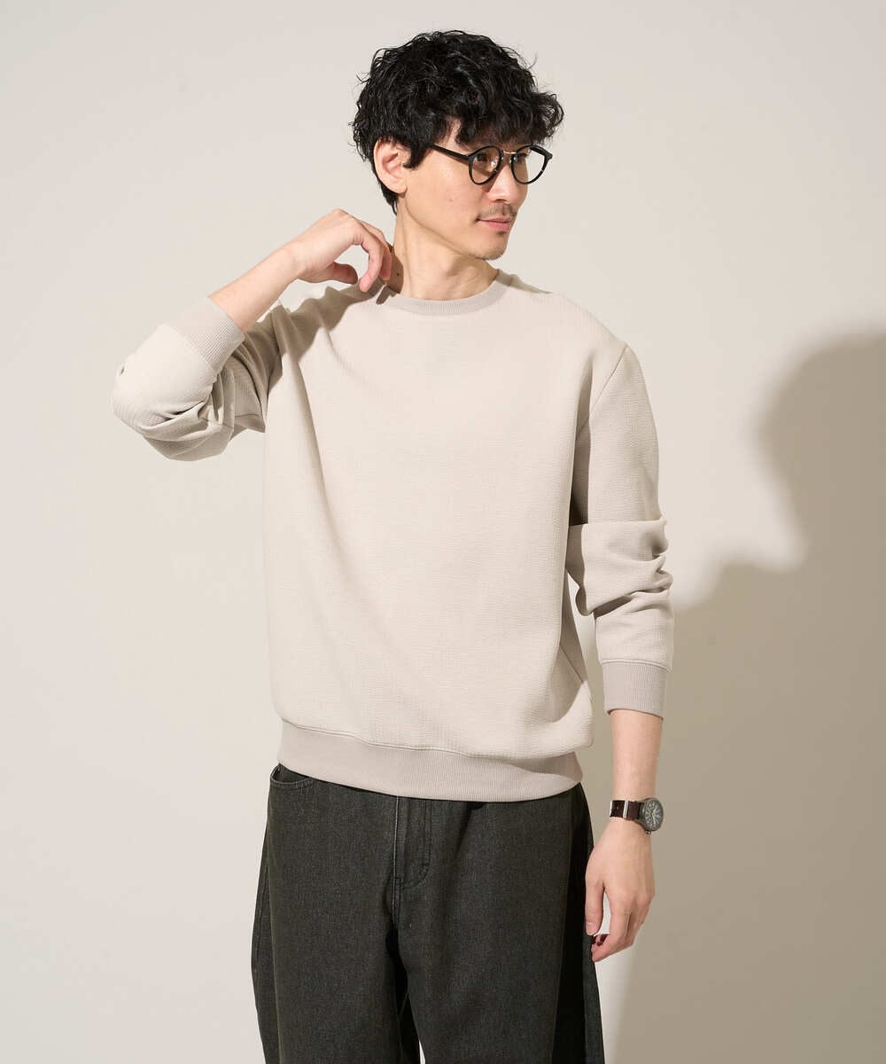 KHKED08059 a.v.v MEN(アー・ヴェ・ヴェ) ＼初秋におすすめ／【イージーケア/洗濯機で洗える/毛玉になりにくい/ストレッチ】サッカーダンボールプルオーバー ライトグレー