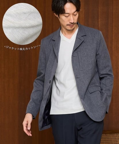 KHKED73049 a.v.v MEN ＼秋ジャケット映えカットソー／アゼダブルフェイスVネックスマートTシャツ【スマート/イージーケア/洗濯機で洗える/毛玉になりにくい】