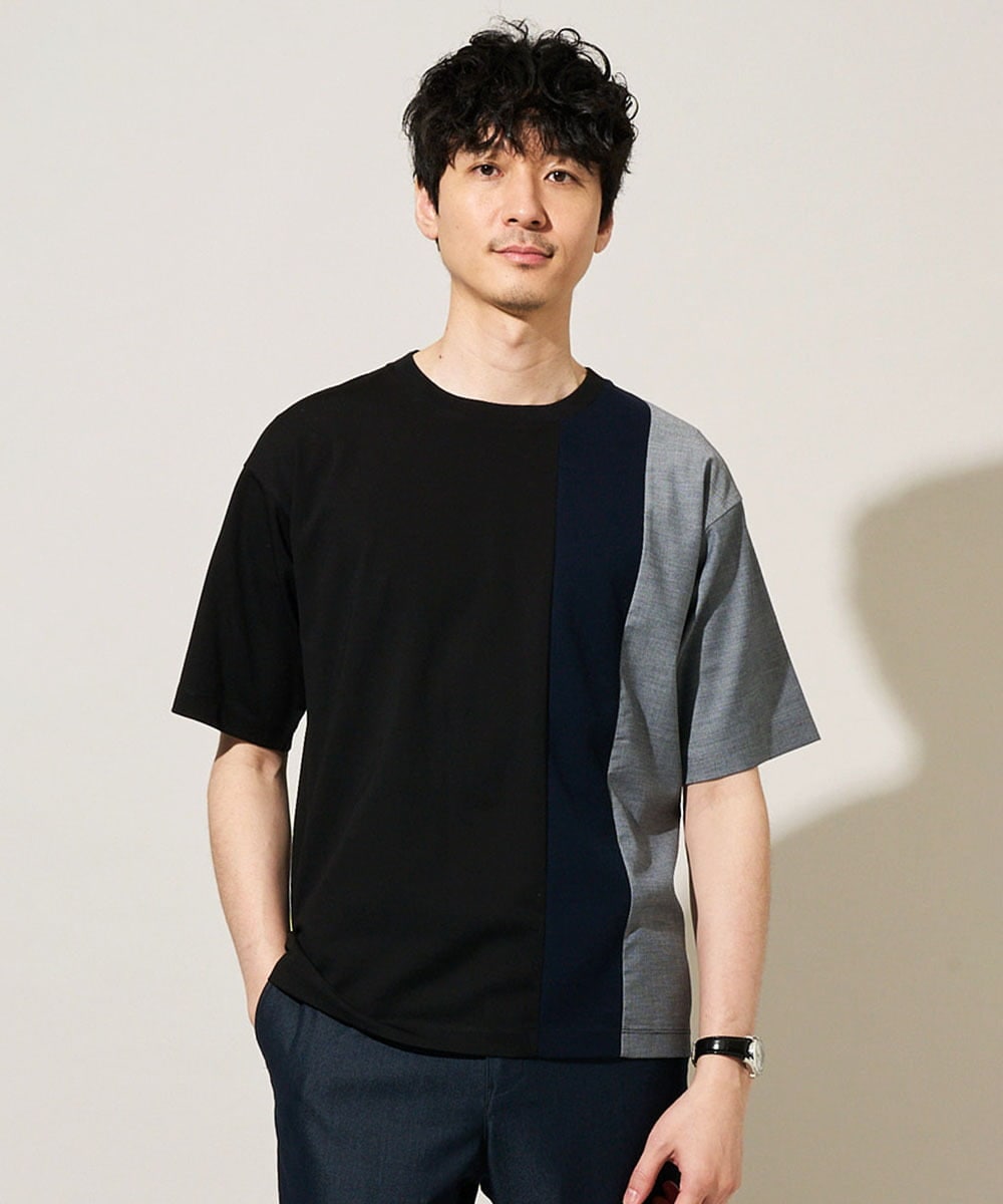 KHKGD27059 a.v.v MEN(アー・ヴェ・ヴェ) 夏の一枚着で人気！【洗濯機で洗える】デザテクカットソー ブラック