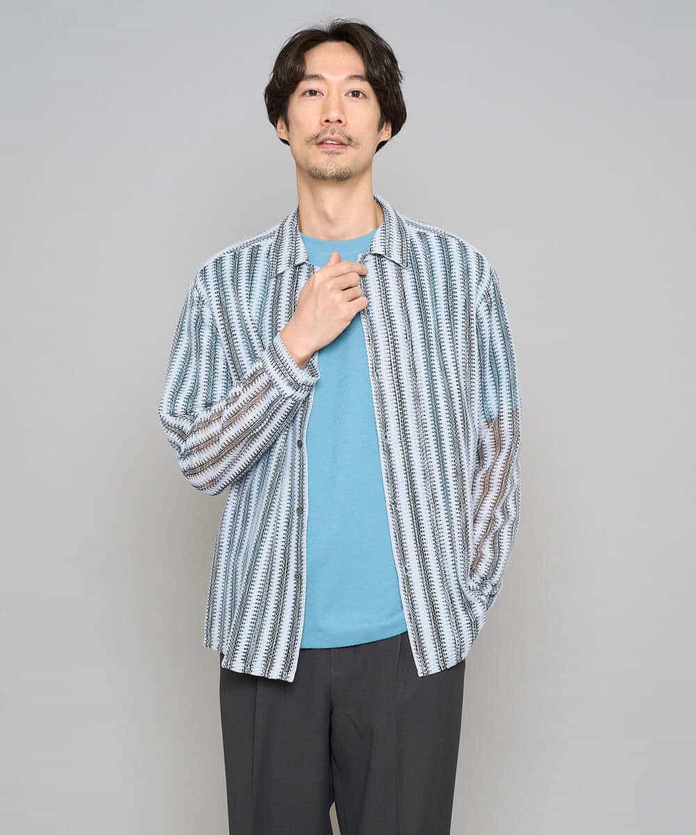 KHKGD48044 a.v.v MEN(アー・ヴェ・ヴェ) 【イージーケア/洗濯機で洗える】キカジャカードセミワイドシルエットカットソー ライトグレー