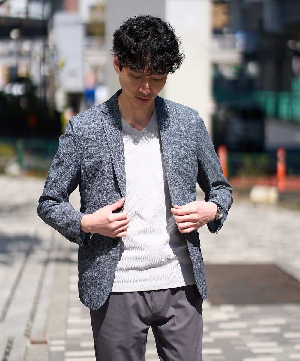 KHKGD76044 a.v.v MEN(アー・ヴェ・ヴェ) 【イージーケア/洗濯機で洗える】キカジャカードＶネックスマートＴシャツ ライトグレー
