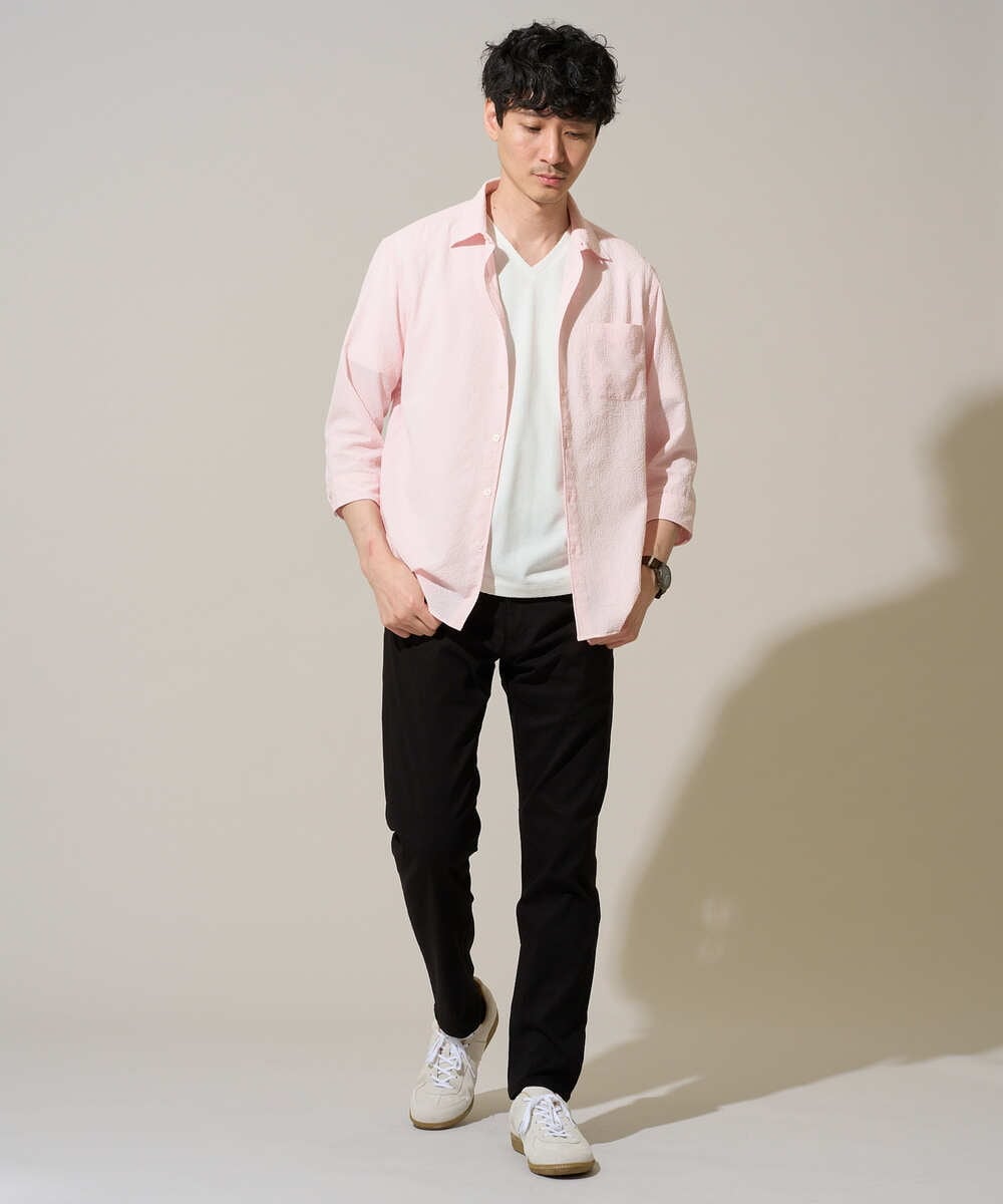 KHKGD76044 a.v.v MEN(アー・ヴェ・ヴェ) 【イージーケア/洗濯機で洗える】キカジャカードＶネックスマートＴシャツ ライトグレー