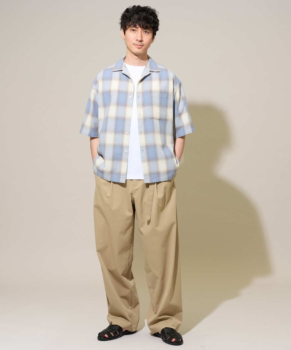 KHLGD49069 a.v.v MEN(アー・ヴェ・ヴェ) 大人の控えめワイドパンツ【接触冷感/ストレッチ】ベルトツキワイドテーパードチノパンツ【イージーケア/洗濯機で洗える/毛玉・シワになりにくい】 ライトグレー