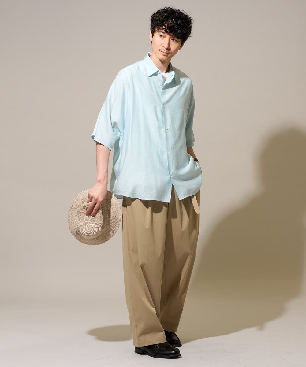 KHLGD49069 a.v.v MEN(アー・ヴェ・ヴェ) 大人の控えめワイドパンツ【接触冷感/ストレッチ】ベルトツキワイドテーパードチノパンツ【イージーケア/洗濯機で洗える/毛玉・シワになりにくい】 ライトグレー