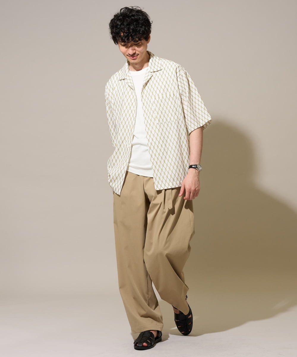 KHLGD49069 a.v.v MEN(アー・ヴェ・ヴェ) 大人の控えめワイドパンツ【接触冷感/ストレッチ】ベルトツキワイドテーパードチノパンツ【イージーケア/洗濯機で洗える/毛玉・シワになりにくい】 ライトグレー