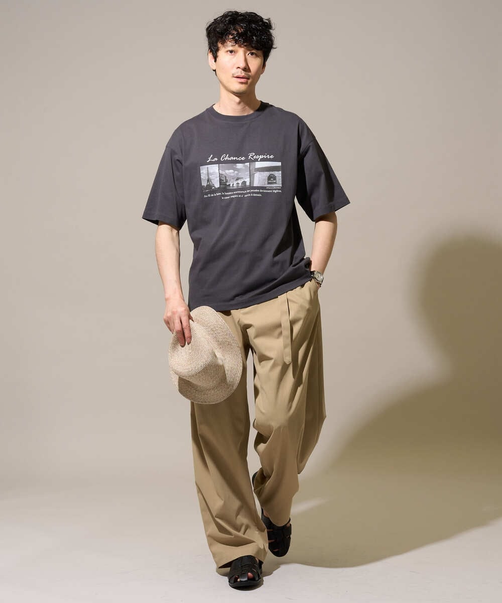 KHLGD49069 a.v.v MEN(アー・ヴェ・ヴェ) 大人の控えめワイドパンツ【接触冷感/ストレッチ】ベルトツキワイドテーパードチノパンツ【イージーケア/洗濯機で洗える/毛玉・シワになりにくい】 ライトグレー
