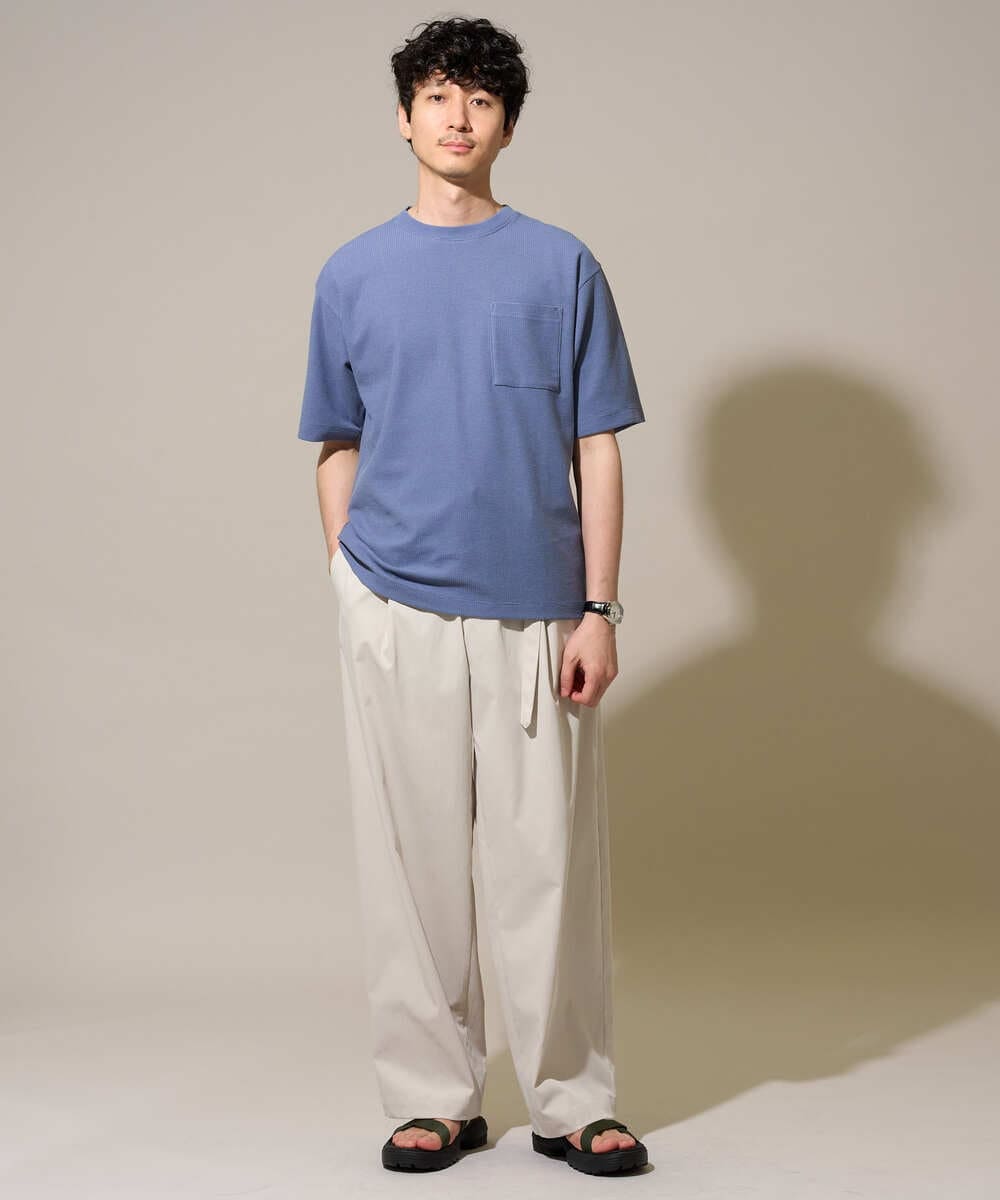 KHLGD49069 a.v.v MEN(アー・ヴェ・ヴェ) 大人の控えめワイドパンツ【接触冷感/ストレッチ】ベルトツキワイドテーパードチノパンツ【イージーケア/洗濯機で洗える/毛玉・シワになりにくい】 ライトグレー
