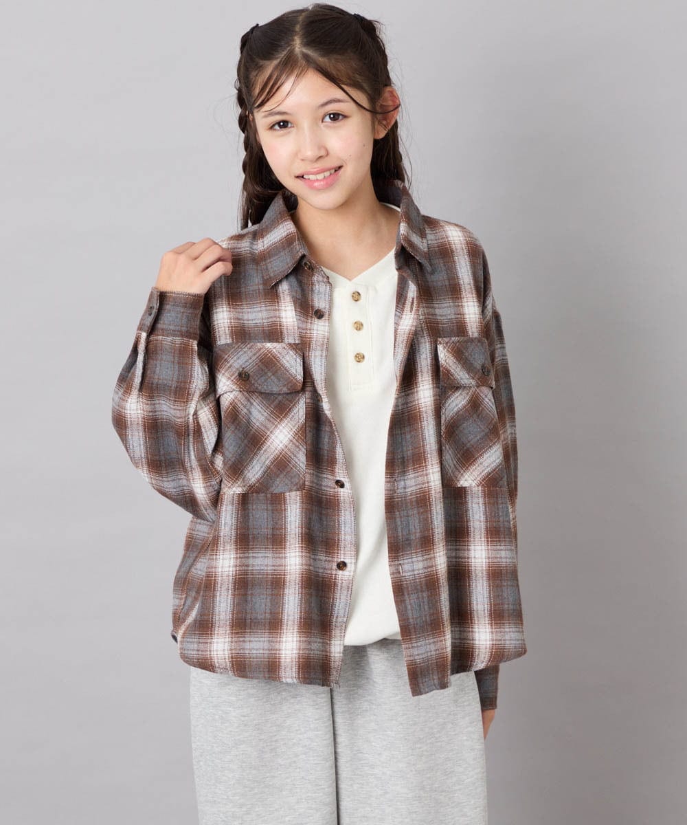 KJBAG07039 a.v.v KIDS(アー・ヴェ・ヴェ) [140-160]【男女兼用】オンブレーチェックシャツ オレンジ