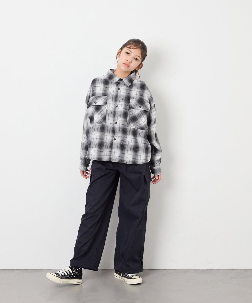 KJBAG07039 a.v.v KIDS(アー・ヴェ・ヴェ) [140-160]【男女兼用】オンブレーチェックシャツ ブラック