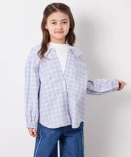 KJBED31039 a.v.v KIDS(アー・ヴェ・ヴェ) [130-160]スプリングチェックレイヤード風ブラウス ライトブルー