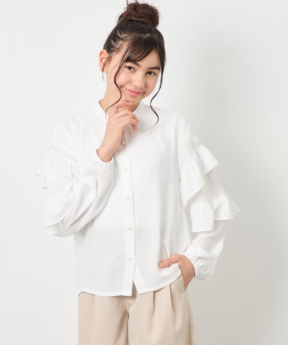 KJBED32039 a.v.v KIDS(アー・ヴェ・ヴェ) [130-160]袖フリルブラウス ホワイト