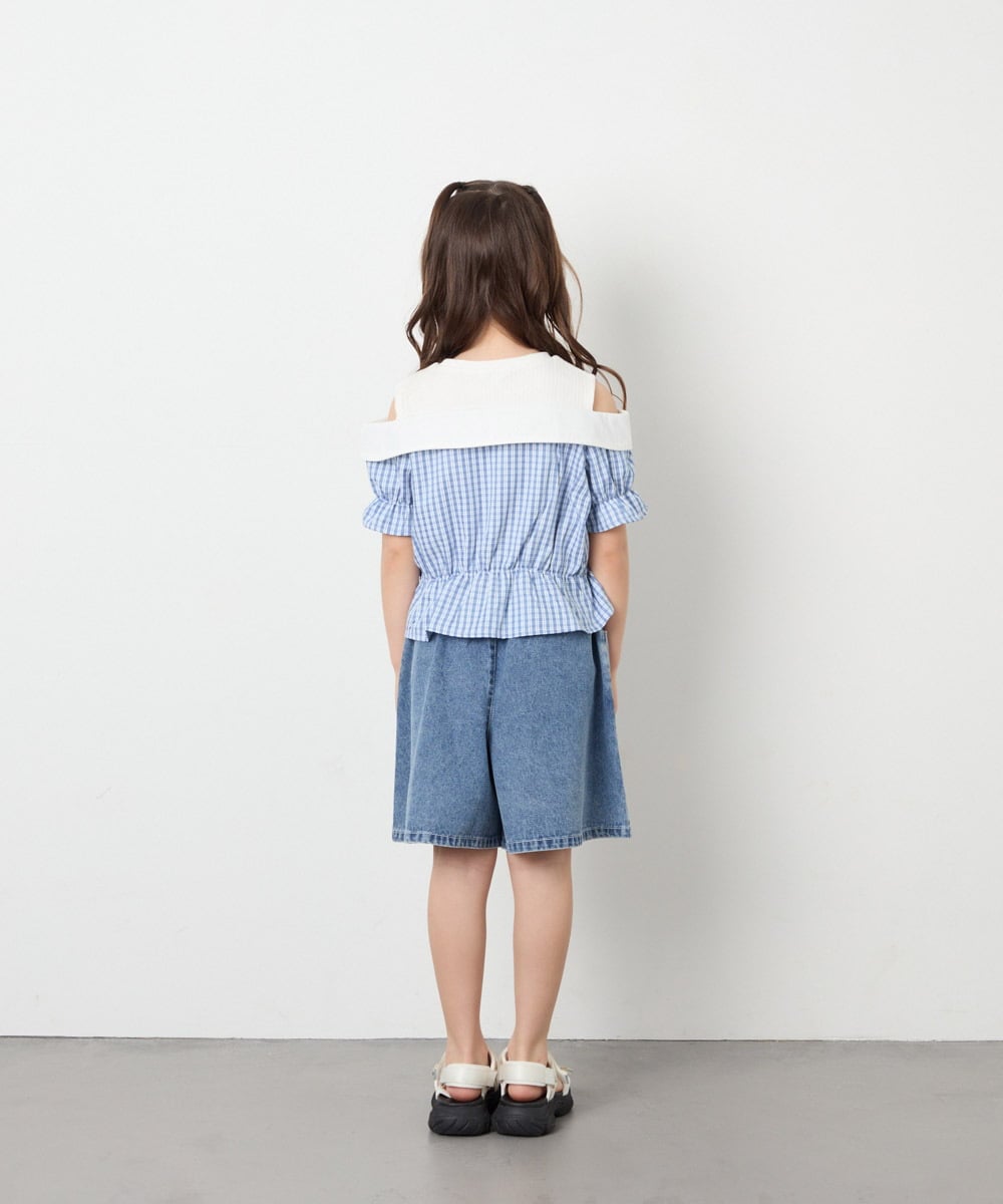 KJBFD55039 a.v.v KIDS(アー・ヴェ・ヴェ) [120-160]バイカラーチェックレイヤード風ブラウス ライトブルー